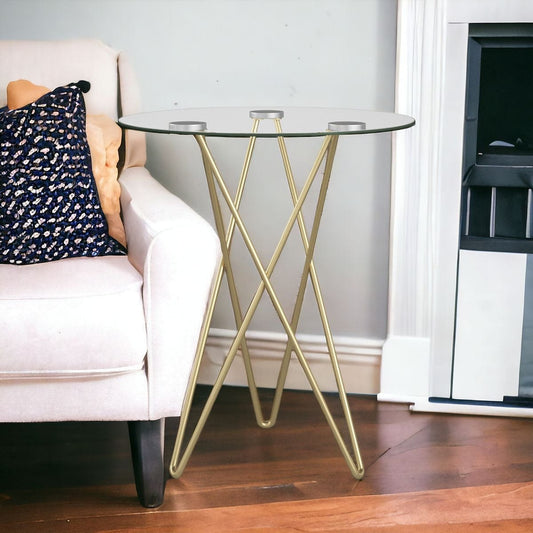 Geometric Clear Glass and Gold Round Table - Homeroots