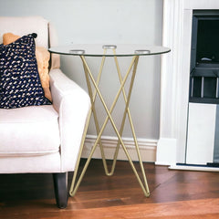 Geometric Clear Glass and Gold Round Table - Homeroots