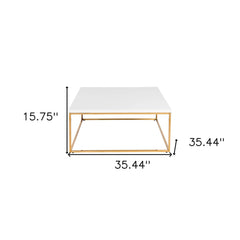 35" White And Gold Metal Square Coffee Table - Homeroots