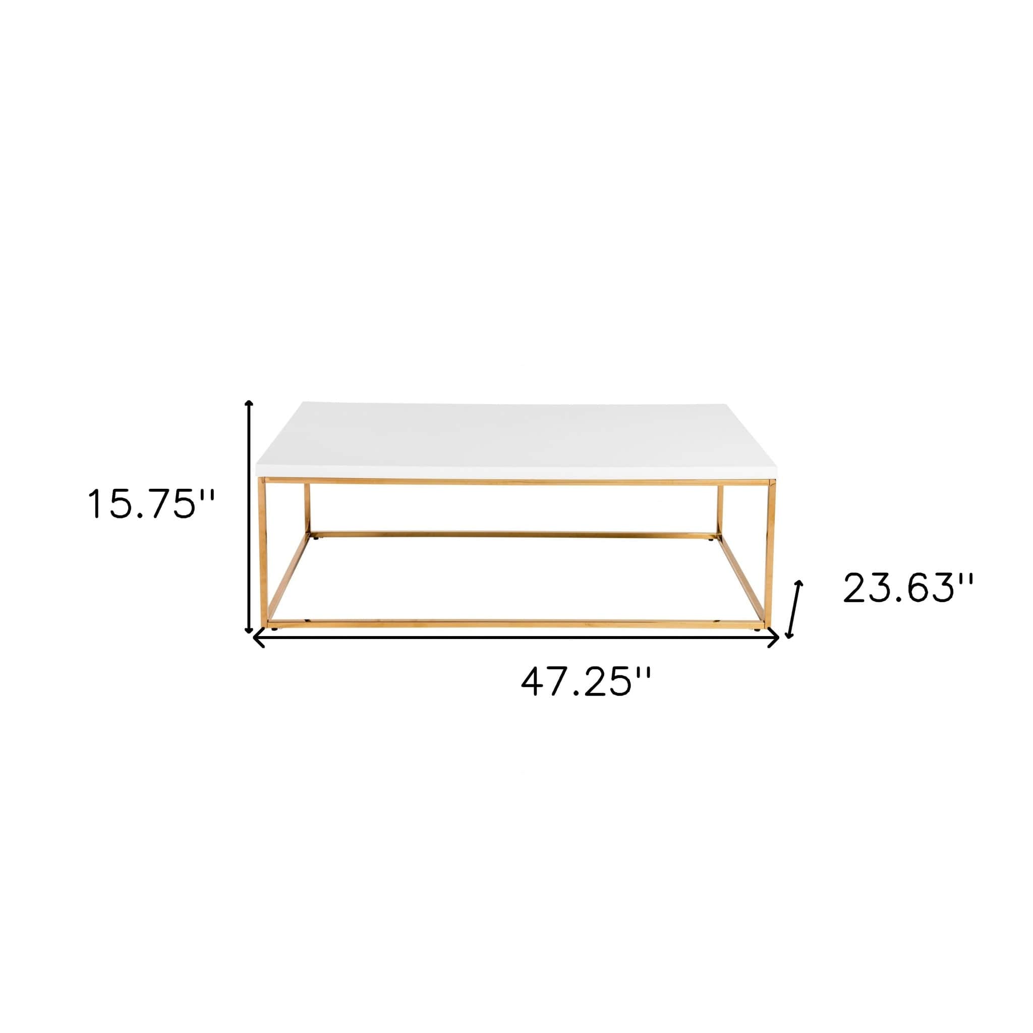 47" White And Gold Metal Coffee Table - Homeroots