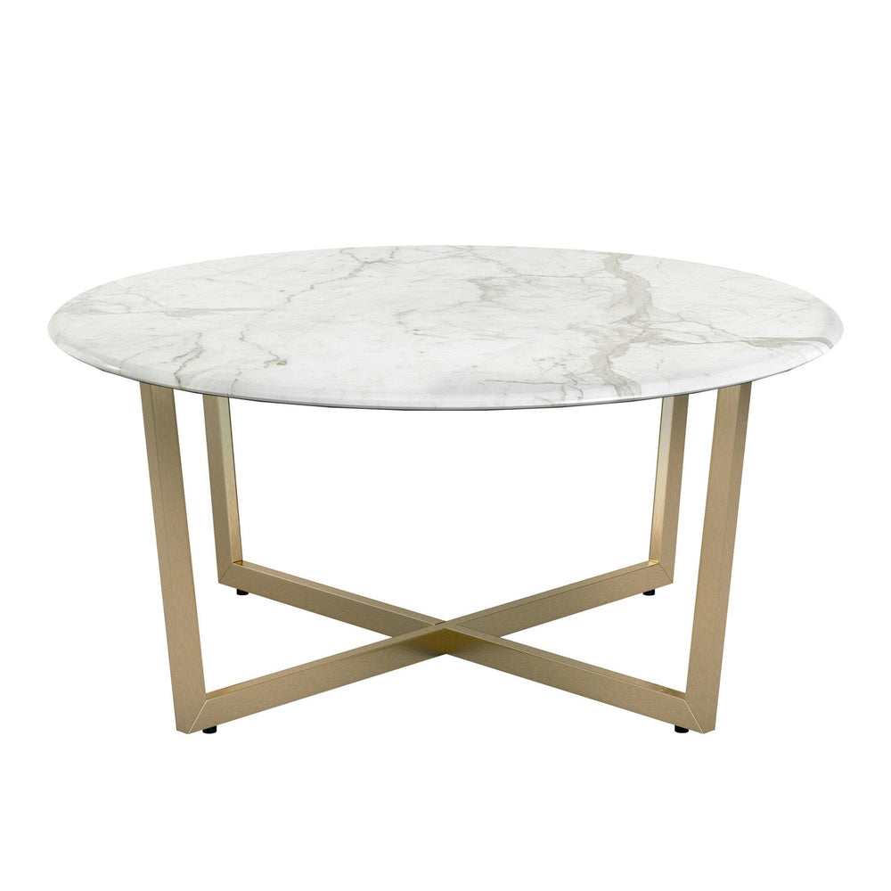 36" White And Gold Faux Marble Round Coffee Table - Homeroots - Flyclothing LLC