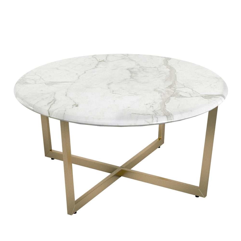 36" White And Gold Faux Marble Round Coffee Table - Homeroots - Flyclothing LLC