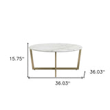 36" White And Gold Faux Marble Round Coffee Table - Homeroots - Flyclothing LLC