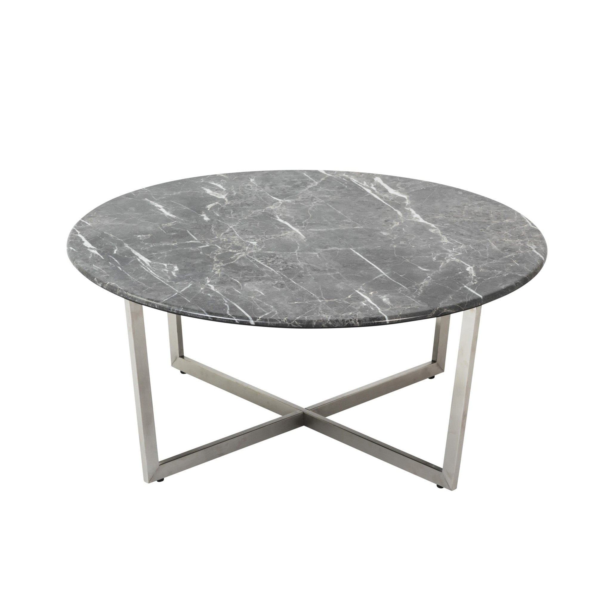 36" Black And Silver Faux Marble Round Coffee Table - Homeroots