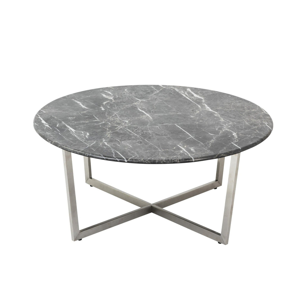 36" Black And Silver Faux Marble Round Coffee Table - Homeroots - Flyclothing LLC