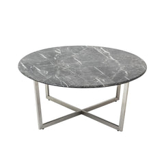 36" Black And Silver Faux Marble Round Coffee Table - Homeroots