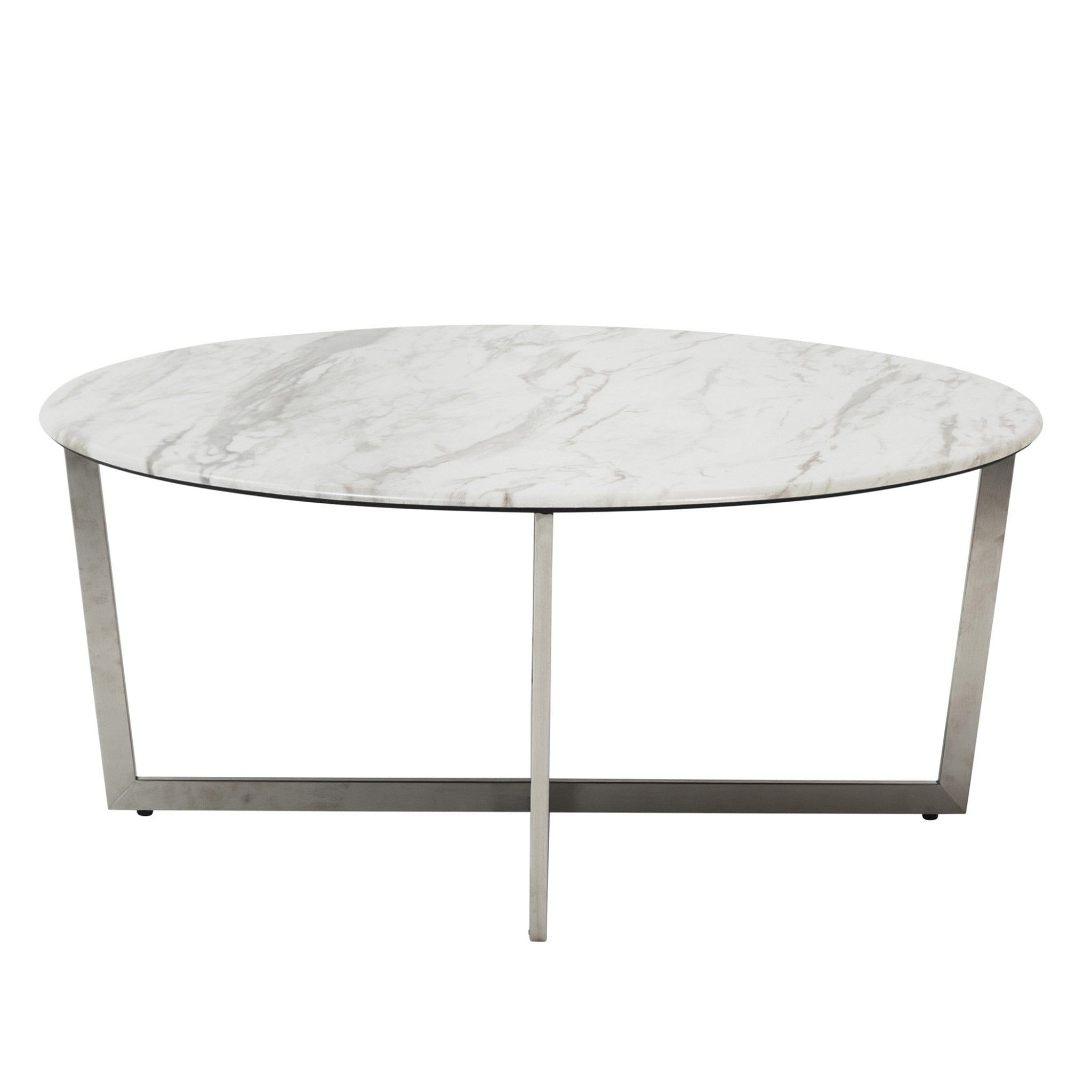 36" White And Silver Metal Round Coffee Table - Homeroots