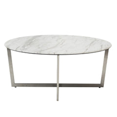 36" White And Silver Metal Round Coffee Table - Homeroots