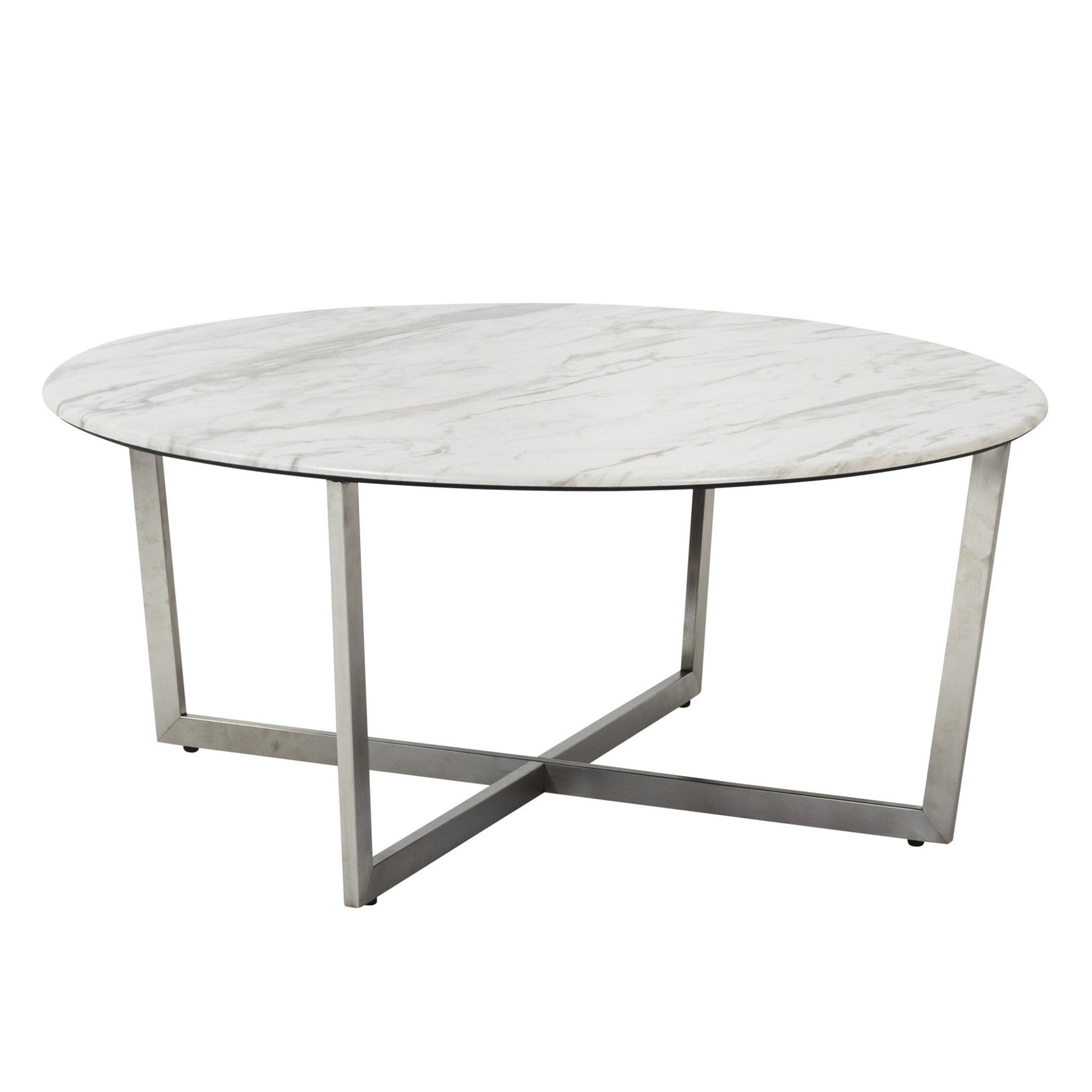 36" White And Silver Metal Round Coffee Table - Homeroots