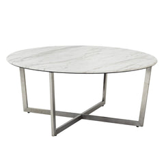 36" White And Silver Metal Round Coffee Table - Homeroots