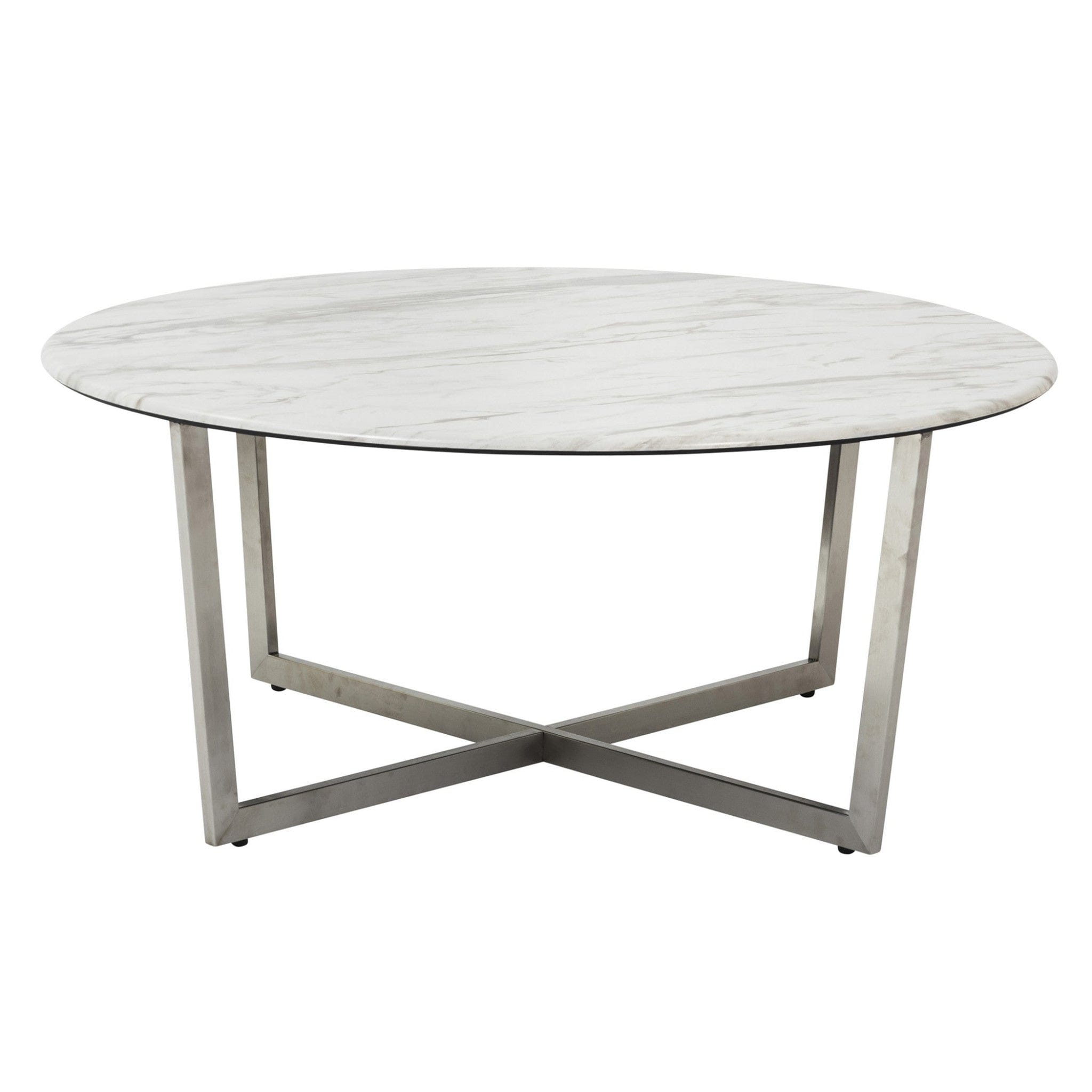 36" White And Silver Metal Round Coffee Table - Homeroots