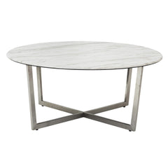 36" White And Silver Metal Round Coffee Table - Homeroots