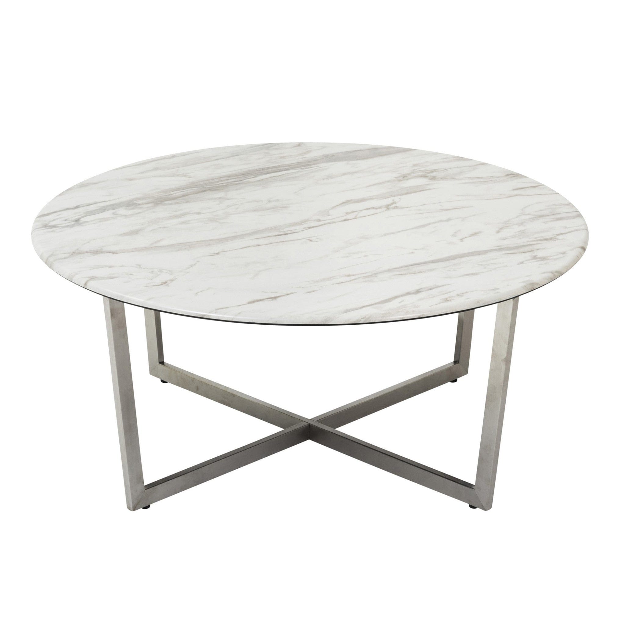 36" White And Silver Metal Round Coffee Table - Homeroots