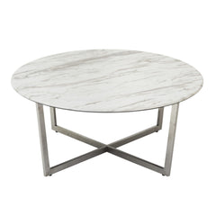 36" White And Silver Metal Round Coffee Table - Homeroots