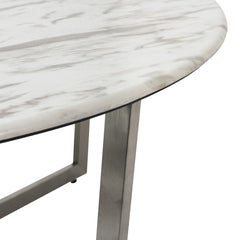 36" White And Silver Metal Round Coffee Table - Homeroots