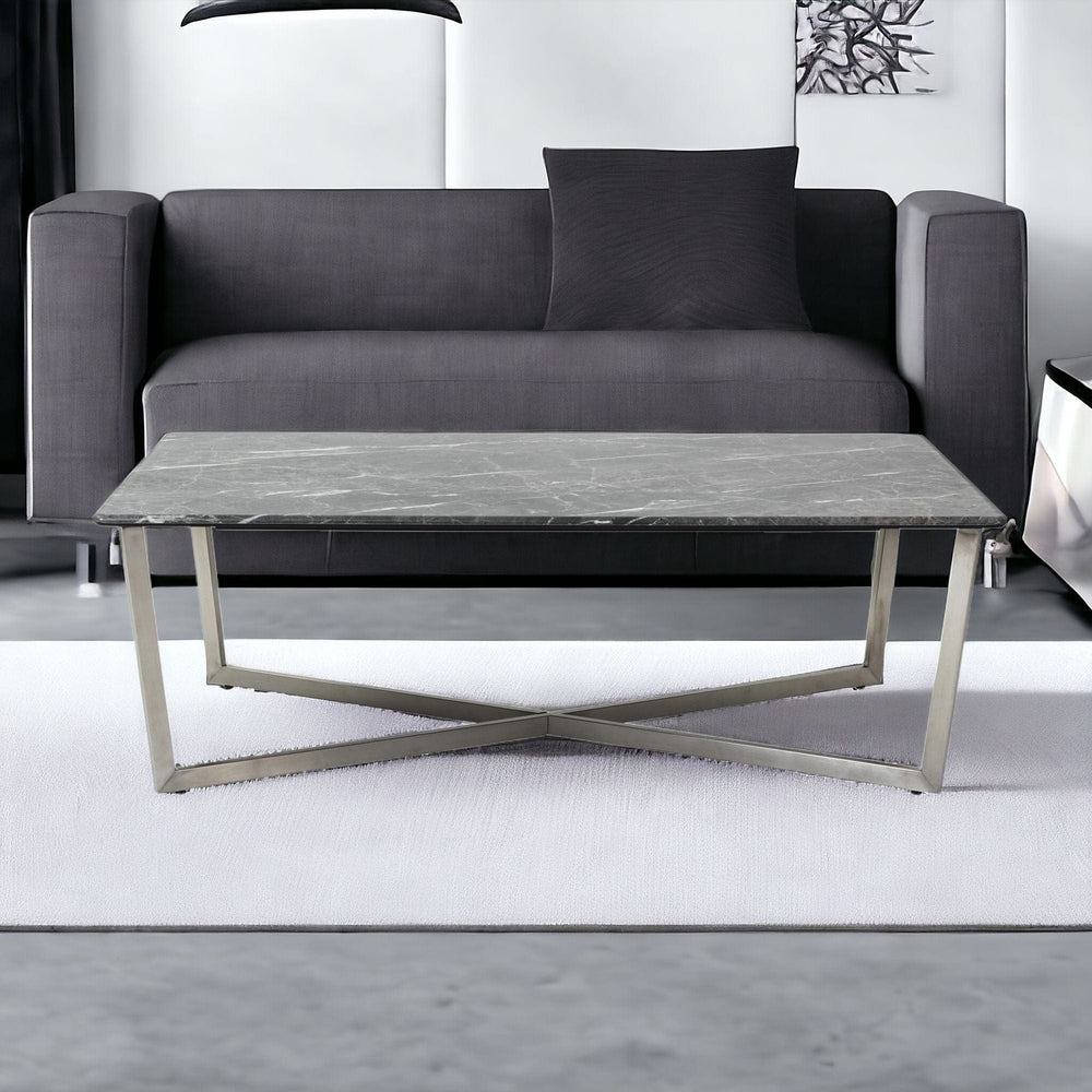 47" Black And Silver Faux Marble Rectangular Coffee Table - Homeroots - Flyclothing LLC