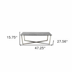 47" Black And Silver Faux Marble Rectangular Coffee Table - Homeroots