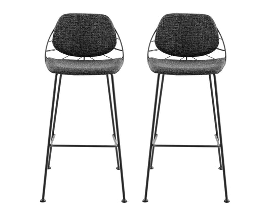 Set of Two 30" Black Steel Low Back Bar Height Bar Chairs