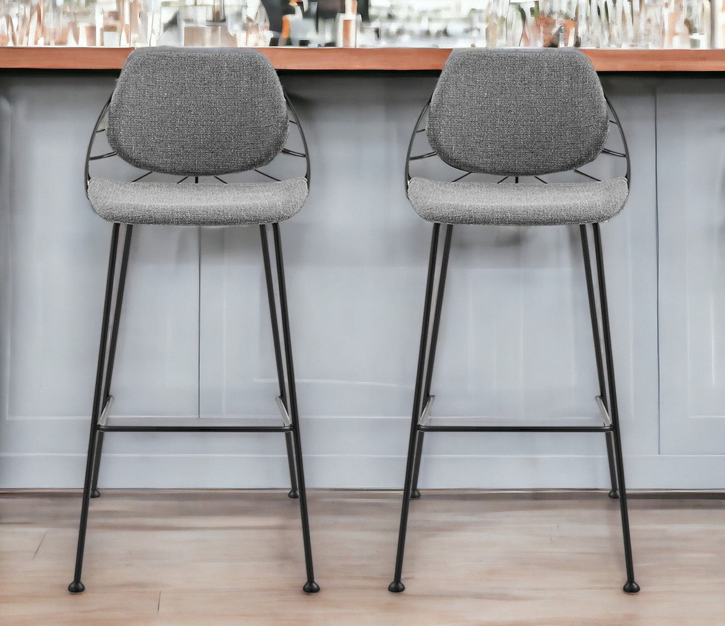 Set of Two 30" Light Gray And Black Steel Low Back Bar Height Bar Chairs - Homeroots - Flyclothing LLC
