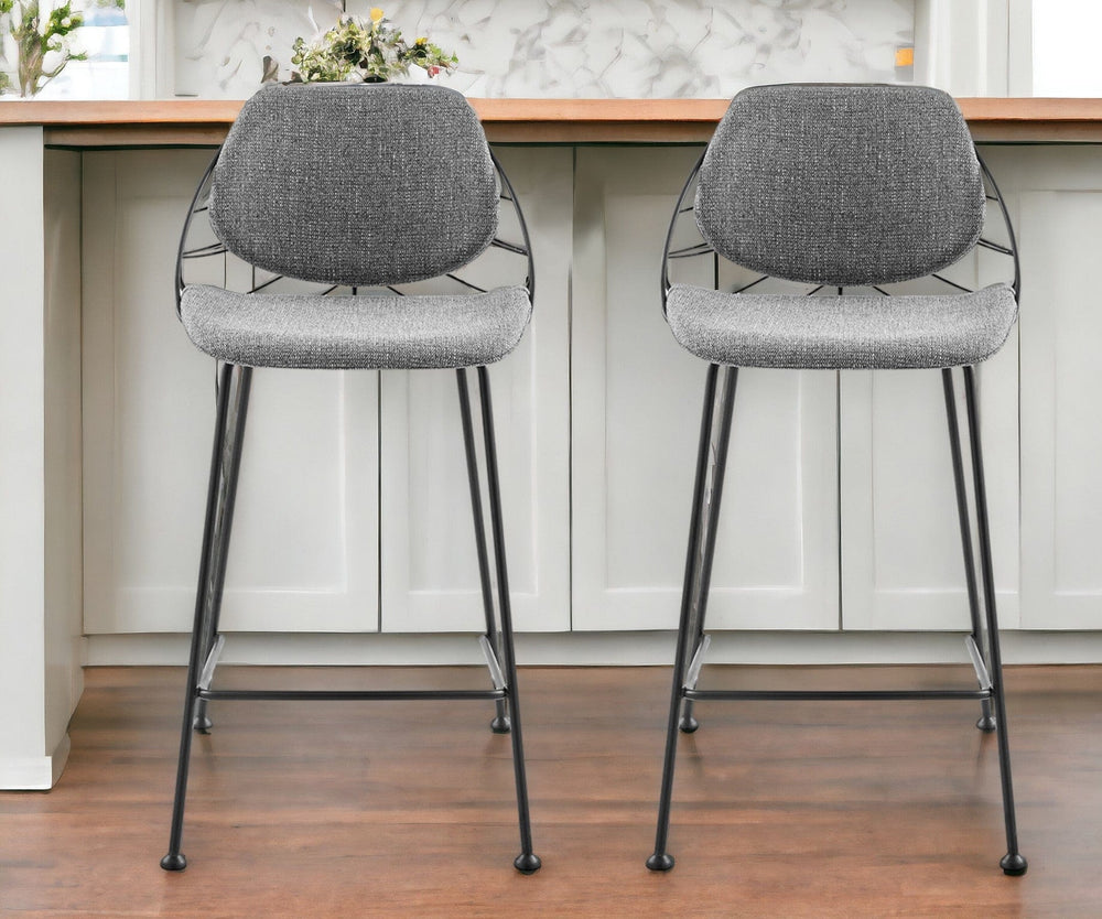Set of Two 26" Light Gray And Black Steel Low Back Counter Height Bar Chairs - Homeroots
