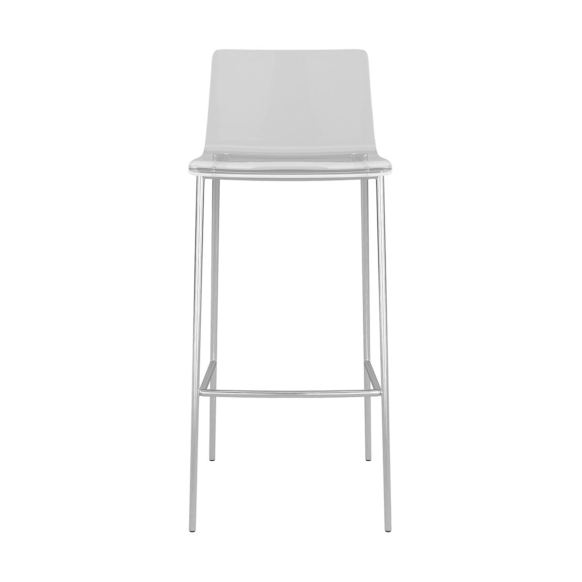 Set of Two 30" Clear And Silver Plastic Low Back Bar Height Bar Chairs