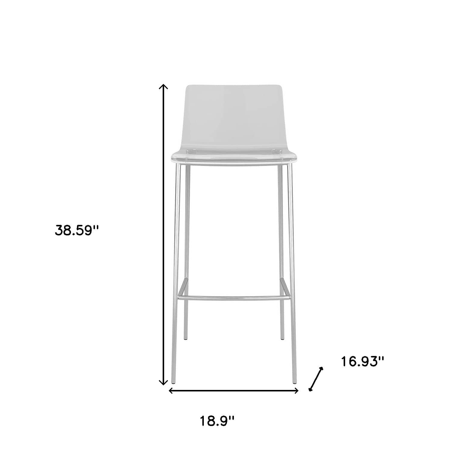 Set of Two 30" Clear And Silver Plastic Low Back Bar Height Bar Chairs - Homeroots