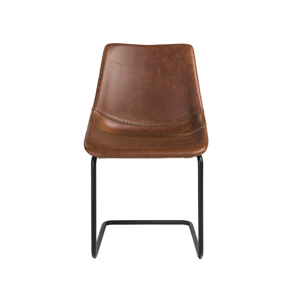 Set of Two Brown Faux Faux Leather Black Cantilever Chairs - Homeroots