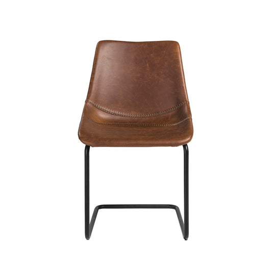 Set of Two Brown Faux Faux Leather Black Cantilever Chairs - Homeroots