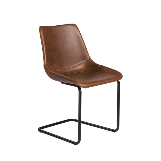 Set of Two Brown Faux Faux Leather Black Cantilever Chairs - Homeroots