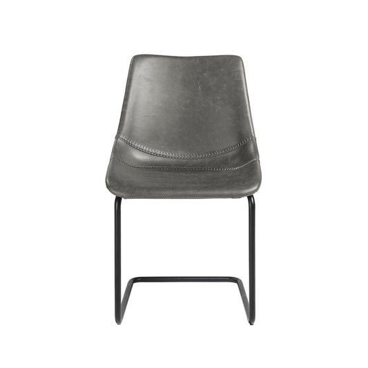 Set of Two Gray Faux Faux Leather Black Cantilever Chairs - Homeroots