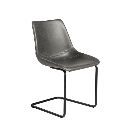Set of Two Gray Faux Faux Leather Black Cantilever Chairs - Homeroots
