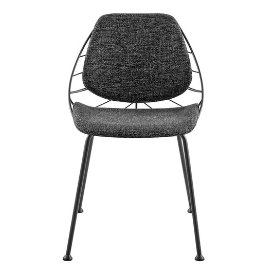 Set of Two Leaf Dark Gray Fabric and Black Dining Chairs - Homeroots