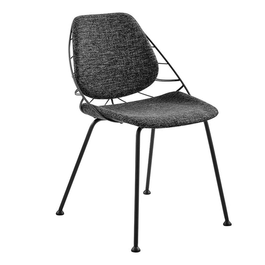 Set of Two Leaf Dark Gray Fabric and Black Dining Chairs - Homeroots