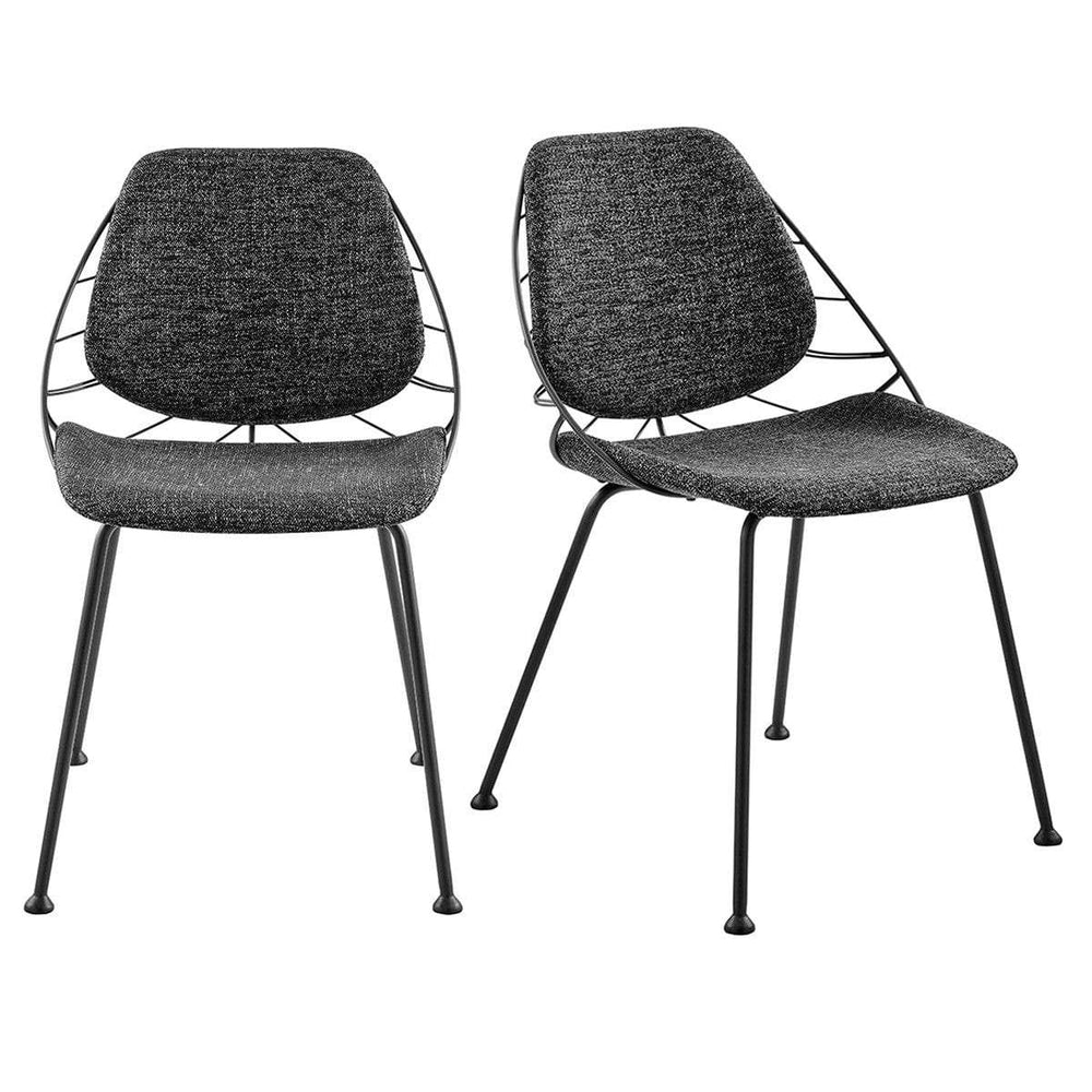 Set of Two Leaf Dark Gray Fabric and Black Dining Chairs - Homeroots - Flyclothing LLC