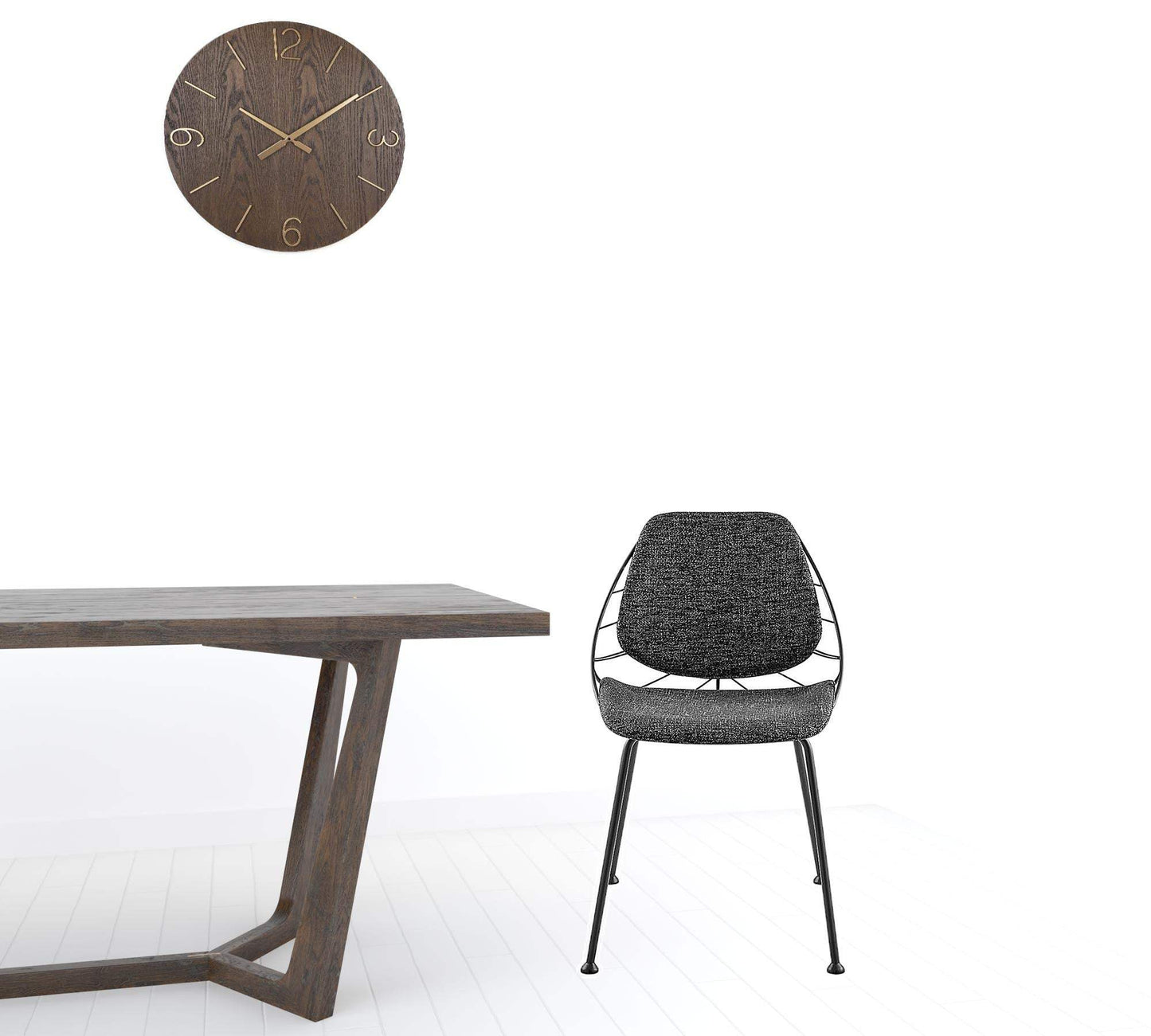 Set of Two Leaf Dark Gray Fabric and Black Dining Chairs - Homeroots - Flyclothing LLC