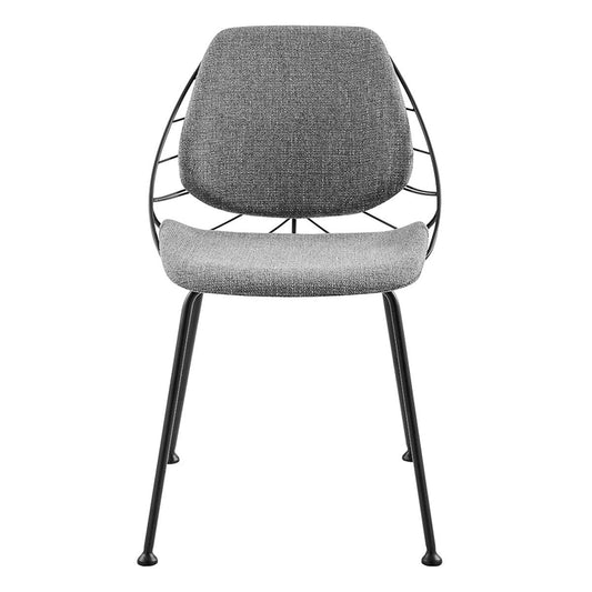 Set of Two Leaf Light Gray Fabric and Black Dining Chairs - Homeroots