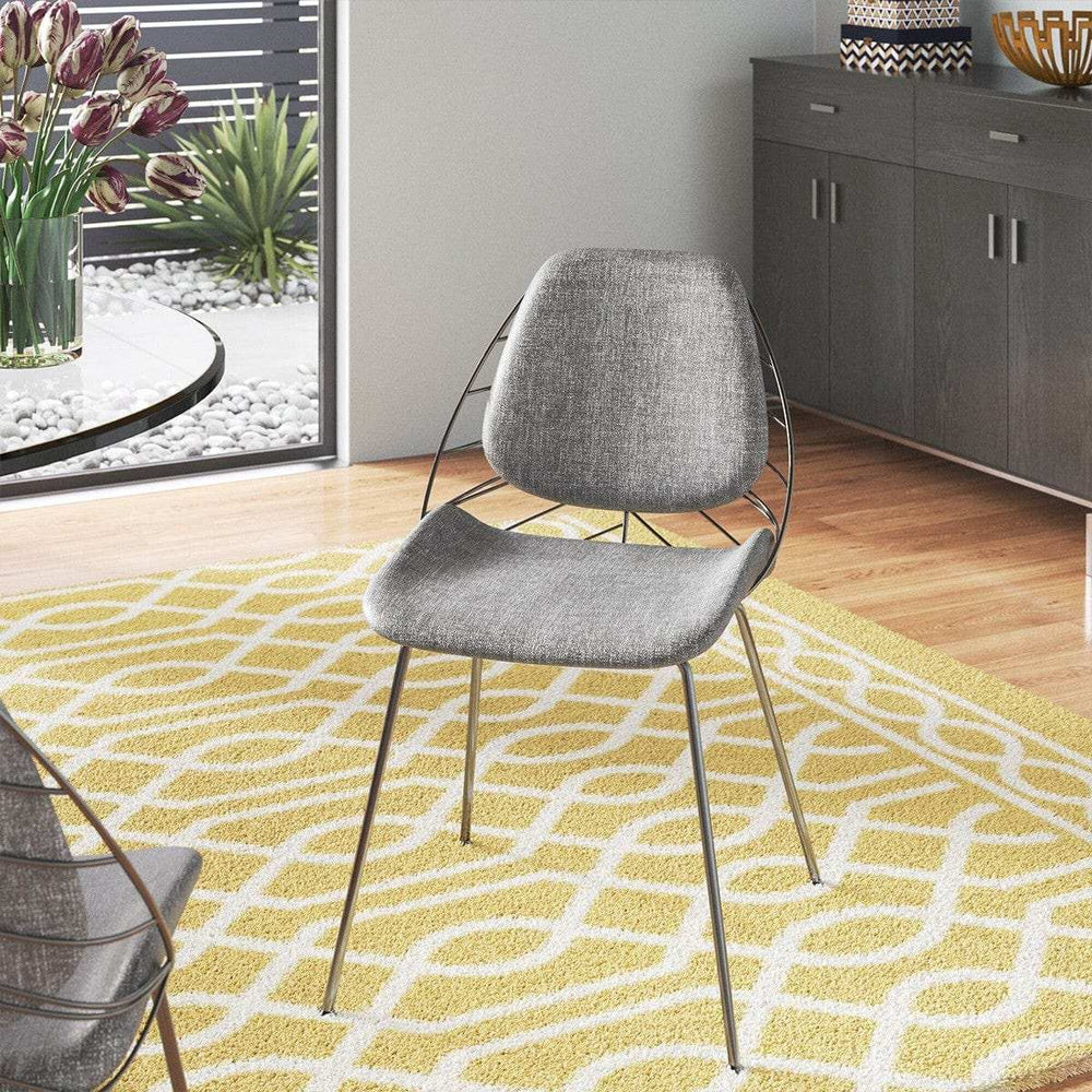 Set of Two Leaf Light Gray Fabric and Black Dining Chairs - Homeroots - Flyclothing LLC