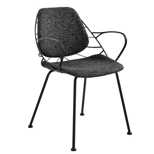Set of Two Leaf Dark Gray Fabric and Black Dining Armchairs - Homeroots