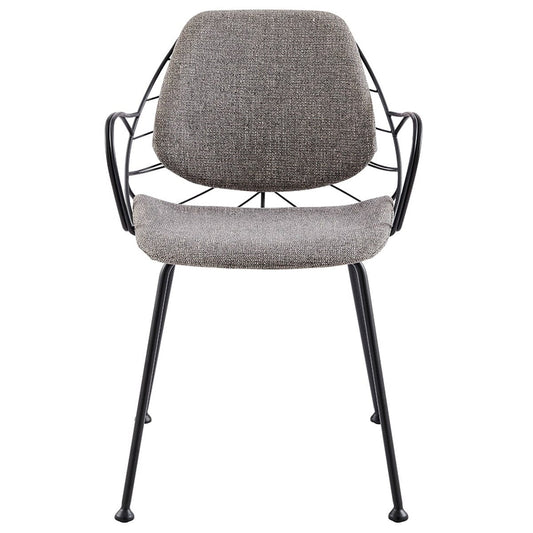 Set of Two Leaf Light Gray Fabric and Black Dining Armchairs - Homeroots