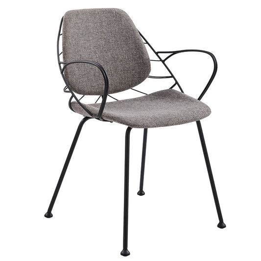 Set of Two Leaf Light Gray Fabric and Black Dining Armchairs - Homeroots