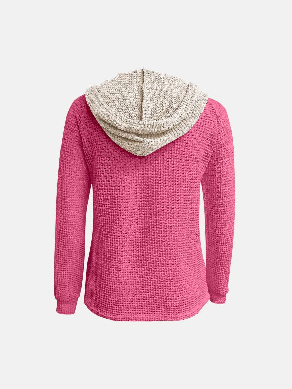 Full Size Waffle-Knit Contrast Long Sleeve Hoodie - Trendsi - Flyclothing LLC