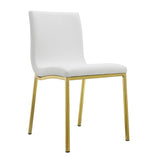 Set of Two Minimalist White Faux Faux Leather and Gold Chairs - Homeroots