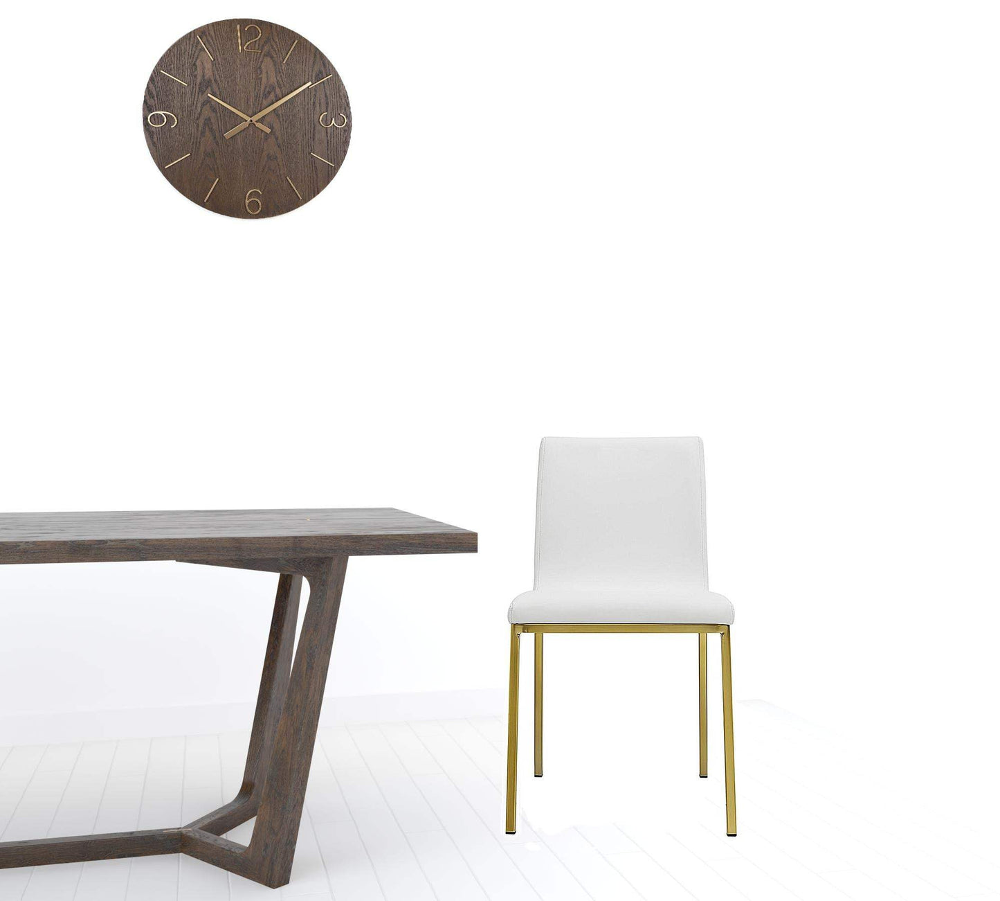 Set of Two Minimalist White Faux Faux Leather and Gold Chairs - Homeroots - Flyclothing LLC