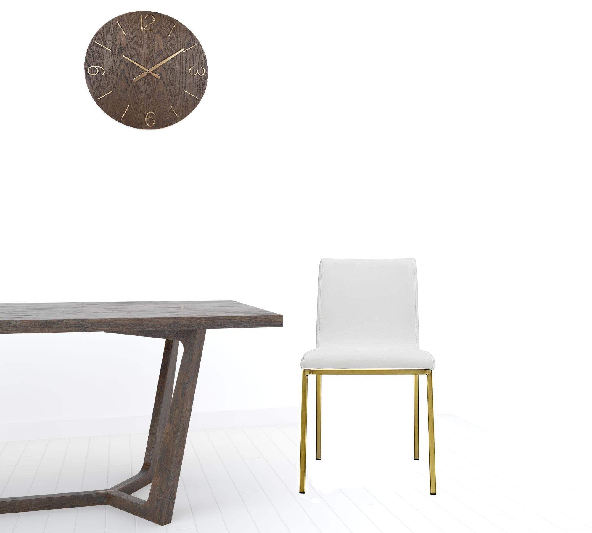 Set of Two Minimalist White Faux Faux Leather and Gold Chairs - Homeroots - Flyclothing LLC