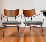 Set of Two Gray And Black Upholstered Fabric Open Back Dining Arm Chairs - Homeroots