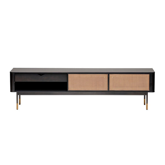 Black Wood and Wicker Media Stand - Homeroots