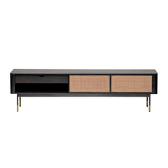 Black Wood and Wicker Media Stand - Homeroots