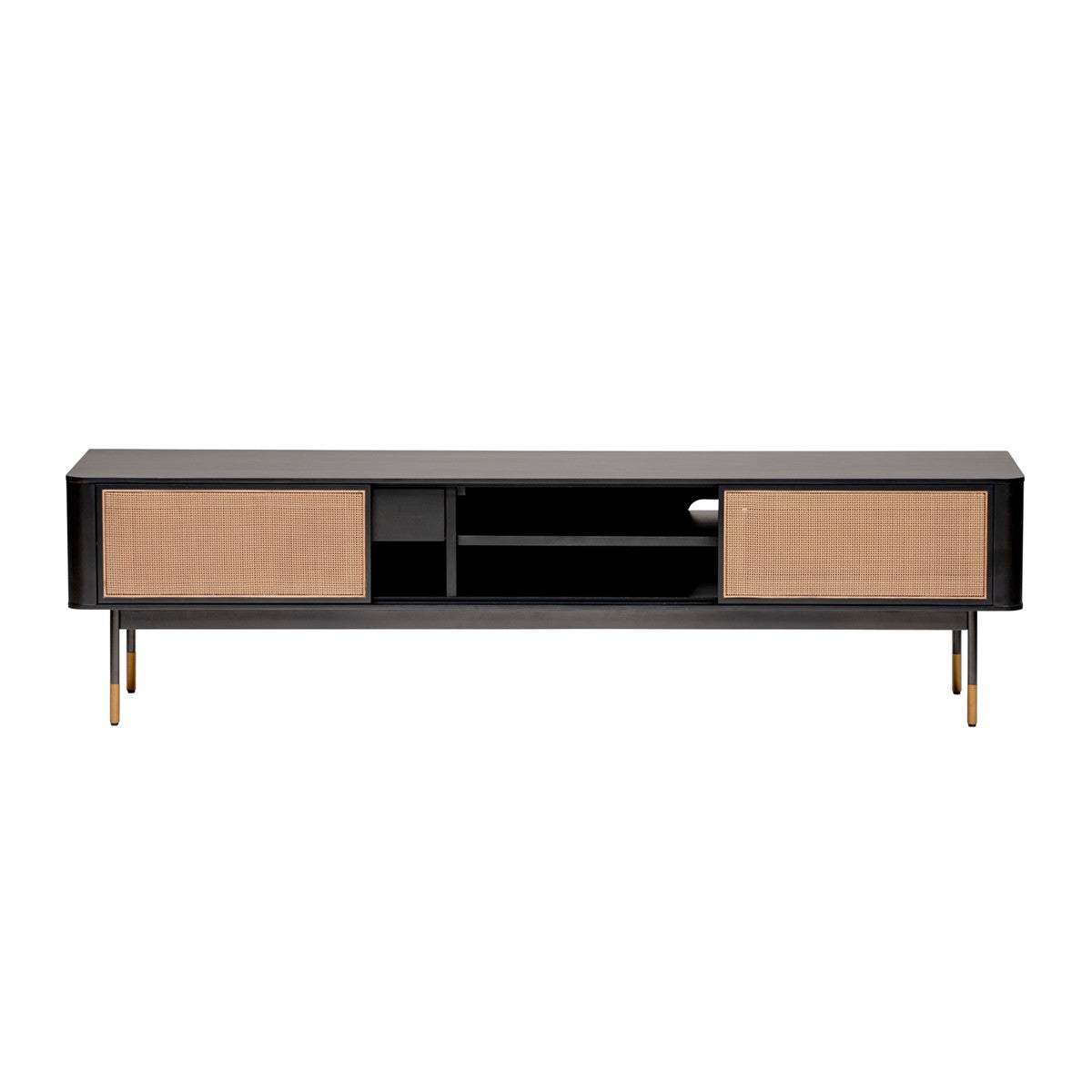 Black Wood and Wicker Media Stand - Homeroots - Flyclothing LLC