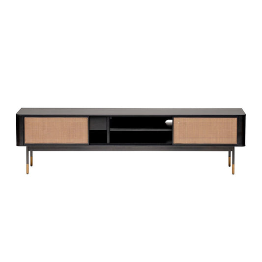 Black Wood and Wicker Media Stand - Homeroots