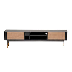 Black Wood and Wicker Media Stand - Homeroots